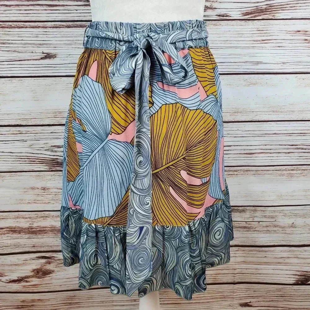 NWT Bl^nk Bl-nk Anthropologie Womens XS Samantha Palm Swirl Wrap Skirt Ruffle